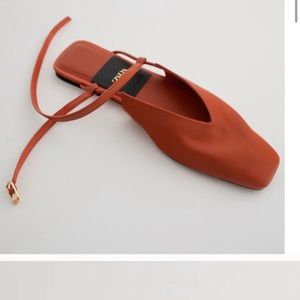 Zara leather slingback orange flats